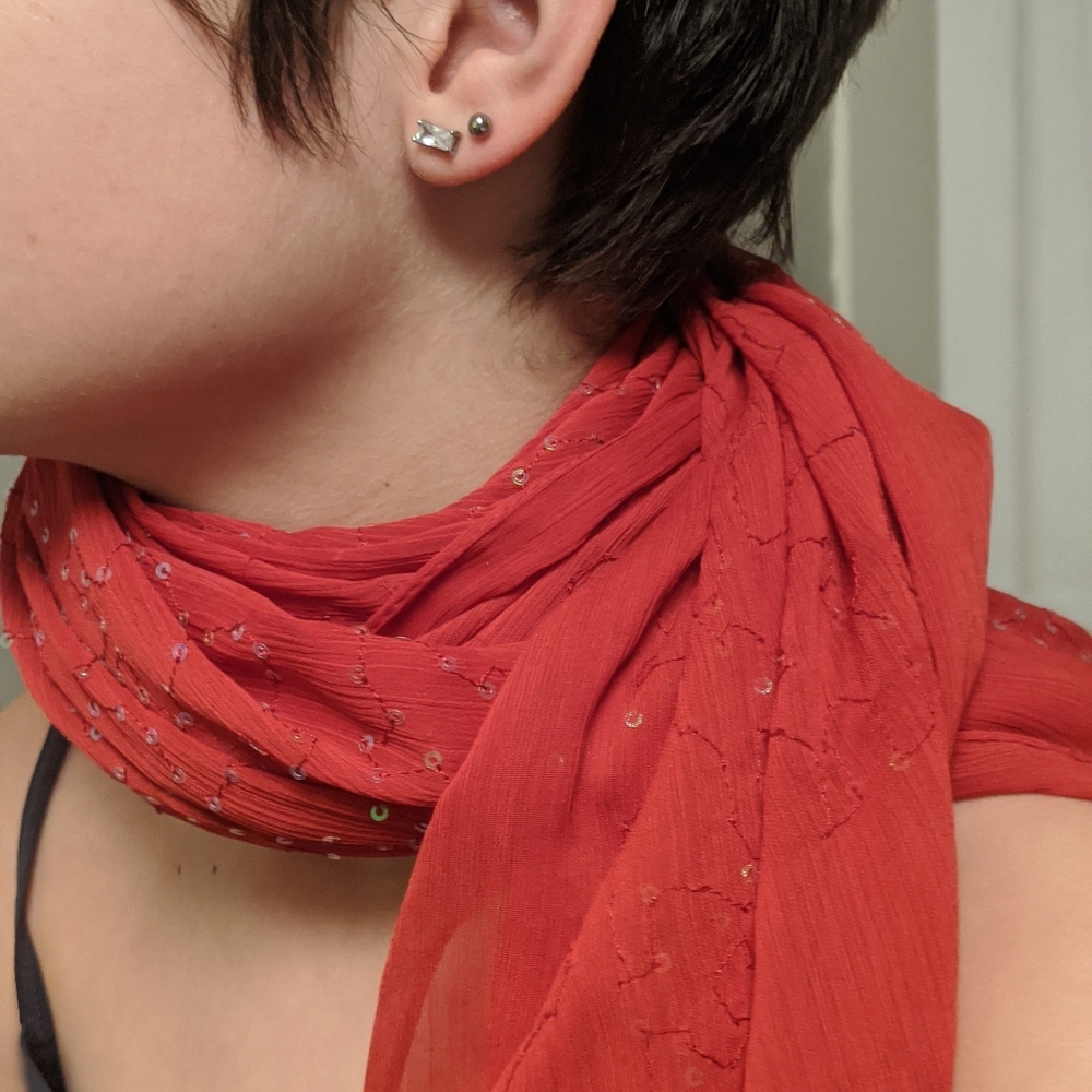 Long red toned scarf with sequins 3/$20